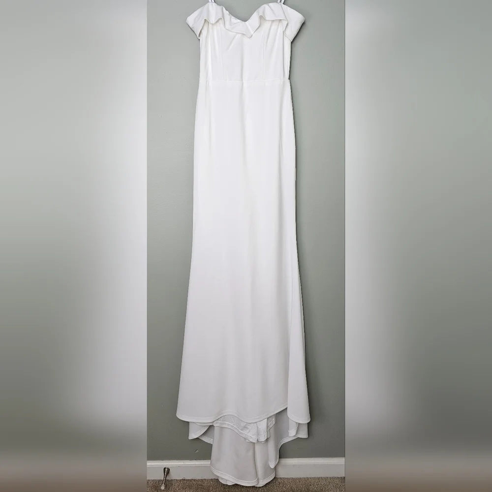 Lulus Arienne White Off-the-Shoulder Mermaid Maxi Dress Wedding Gown